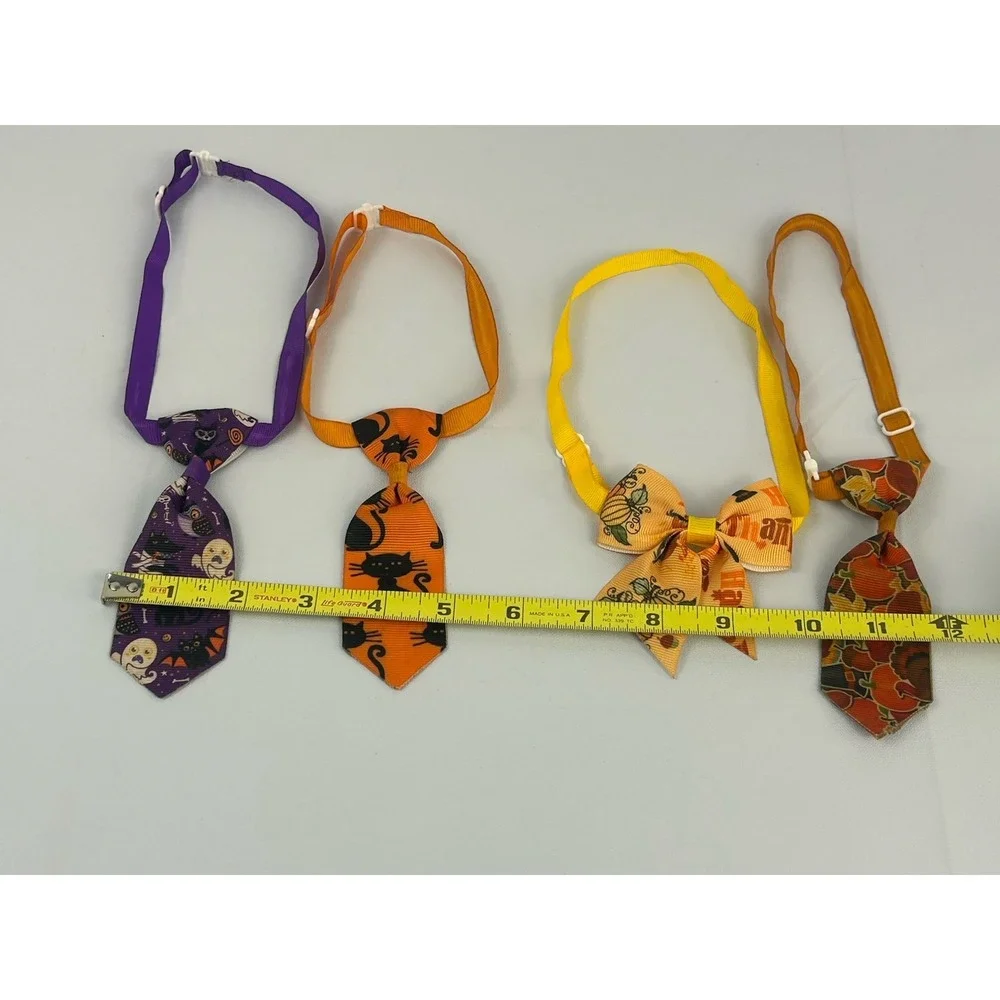 Halloween Pet Bow Tie Set Cats Dogs Adjustable Pumpkin Black Cat Ghost